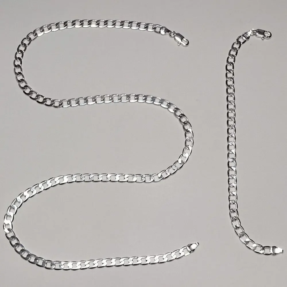 Sterling silver 925 Bracelet & Necklace Gift Set Cuban Chain Valentines birthday